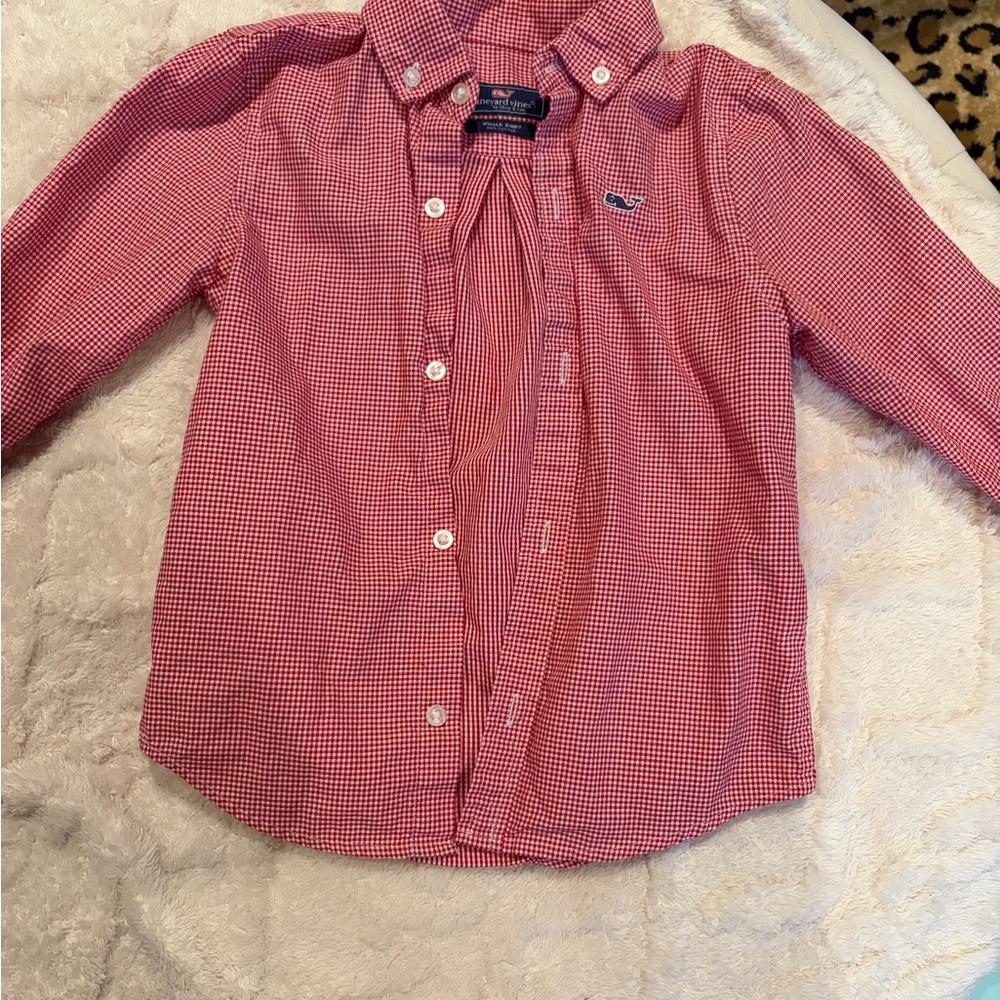 Vineyard Vines Boys Pink Red Gingham Button-Down Shirt